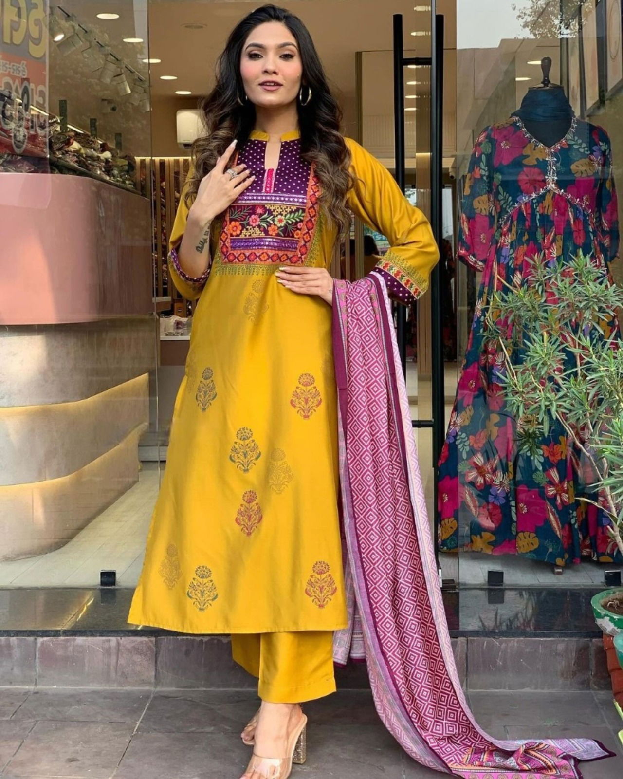 Kalaai Designer Chanderi Printed Kurti With Bottom Dupatta Catalog